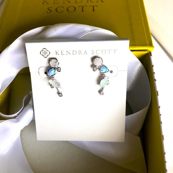 NWT RARE & Retired Kendra Scott Troian Ear Climbers Ice Blue Opal Dichroic Drusy - Picture 4 of 17